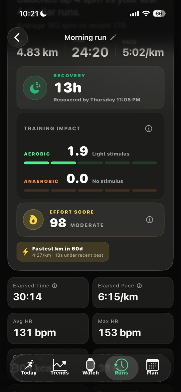 RunToMax iPhone training impact screen