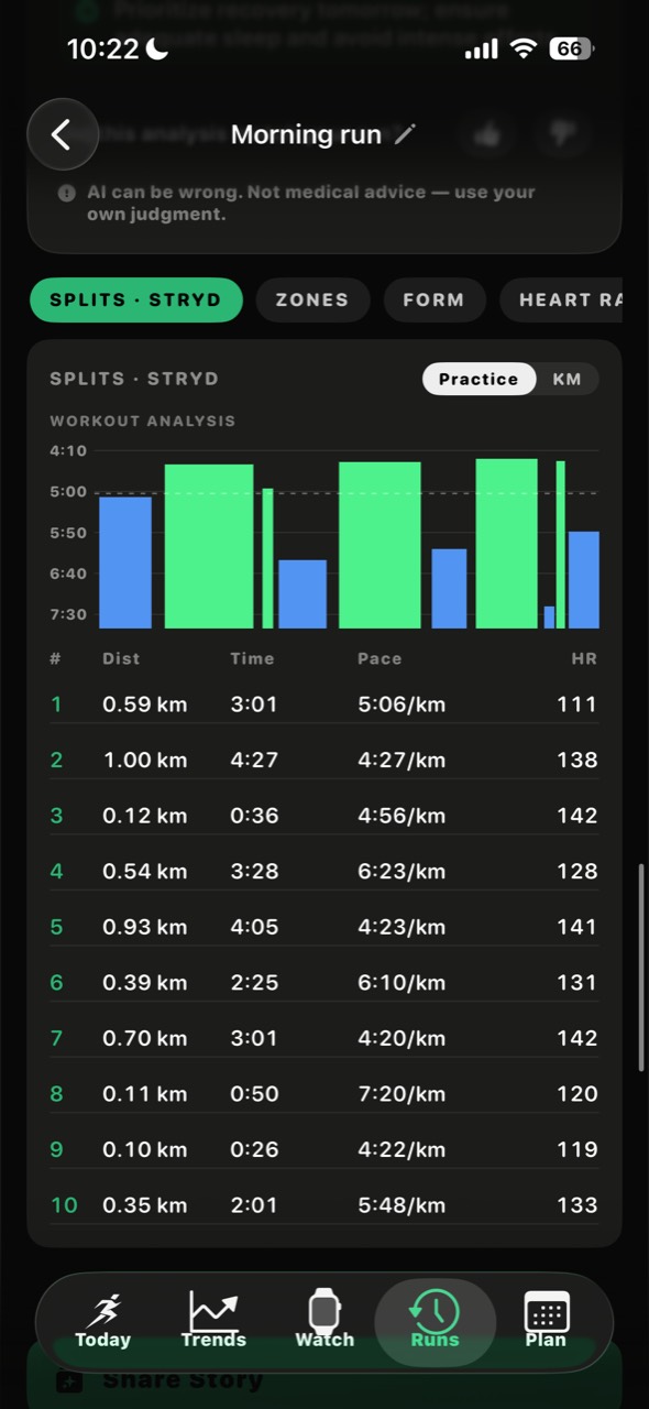 RunToMax iPhone workout structure screen